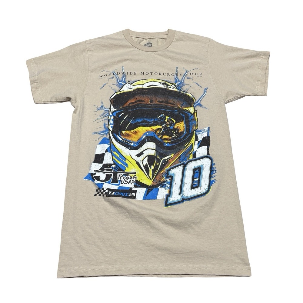 Honda JT Racing Women's Graphic Short Sleeve T Shirt Beige Size Medium 18 x 28